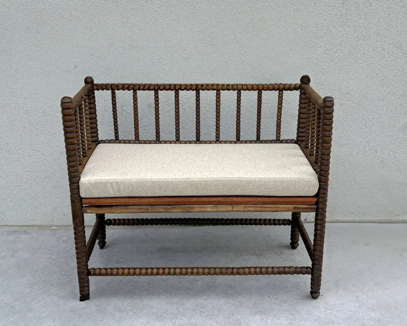 Pamono English Jacobean Style Bobbin Wood Bench, 1920s> Benches