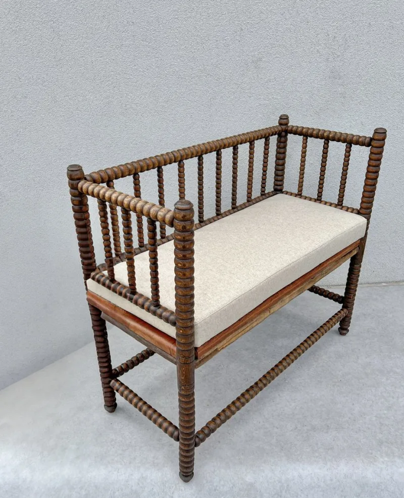 Pamono English Jacobean Style Bobbin Wood Bench, 1920s> Benches
