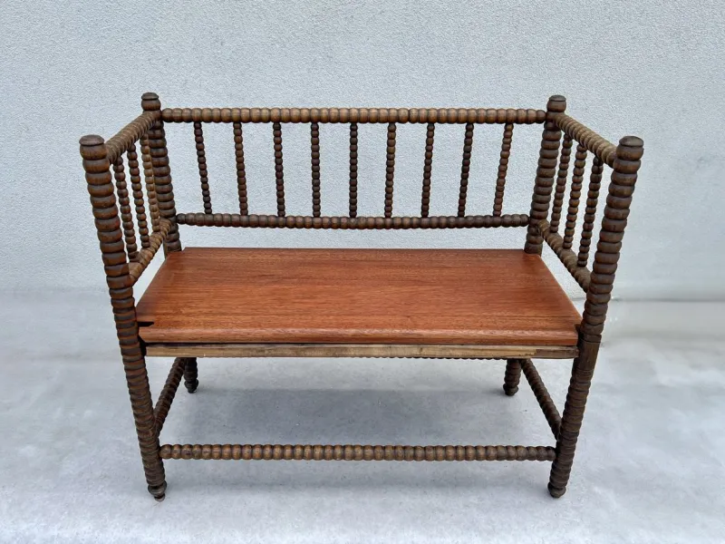 Pamono English Jacobean Style Bobbin Wood Bench, 1920s> Benches