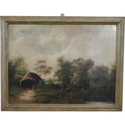 Hot Pamono English Landscape, Oil Painting on Canvas, Late 19th Century, Framed