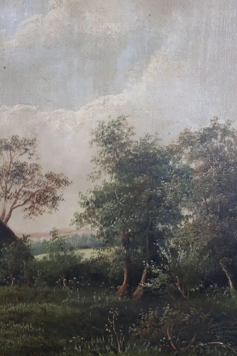 Hot Pamono English Landscape, Oil Painting on Canvas, Late 19th Century, Framed
