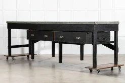 New Pamono English Monumental Ebonised Pine Worktable, 19th Century
