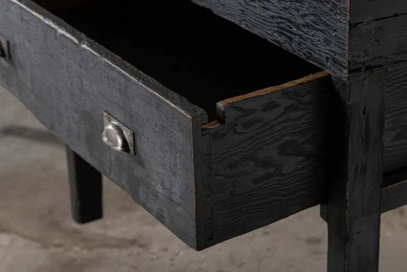 New Pamono English Monumental Ebonised Pine Worktable, 19th Century