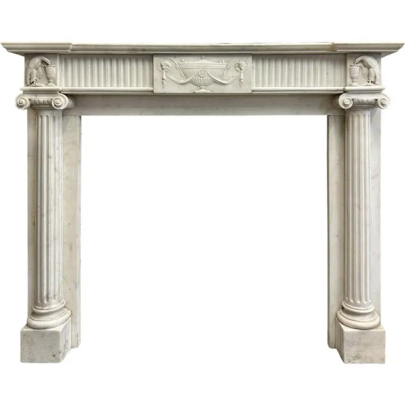 Discount Pamono English Regency Statuary White Marble Columned Fireplace Mantel, 1820s