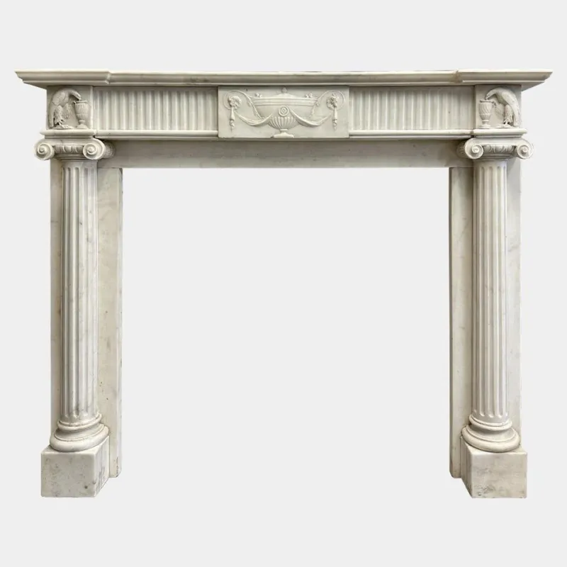 Discount Pamono English Regency Statuary White Marble Columned Fireplace Mantel, 1820s