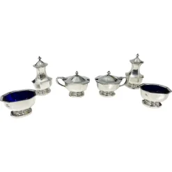 Best Pamono English Silver Condiment Set attributed to Mappin & Webb, Birmingham, 1927, Set of 6