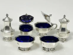 Best Pamono English Silver Condiment Set attributed to Mappin & Webb, Birmingham, 1927, Set of 6