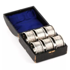Sale Pamono English Silver Napkin Rings Set with Original Case, Set of 7