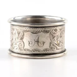 Sale Pamono English Silver Napkin Rings Set with Original Case, Set of 7
