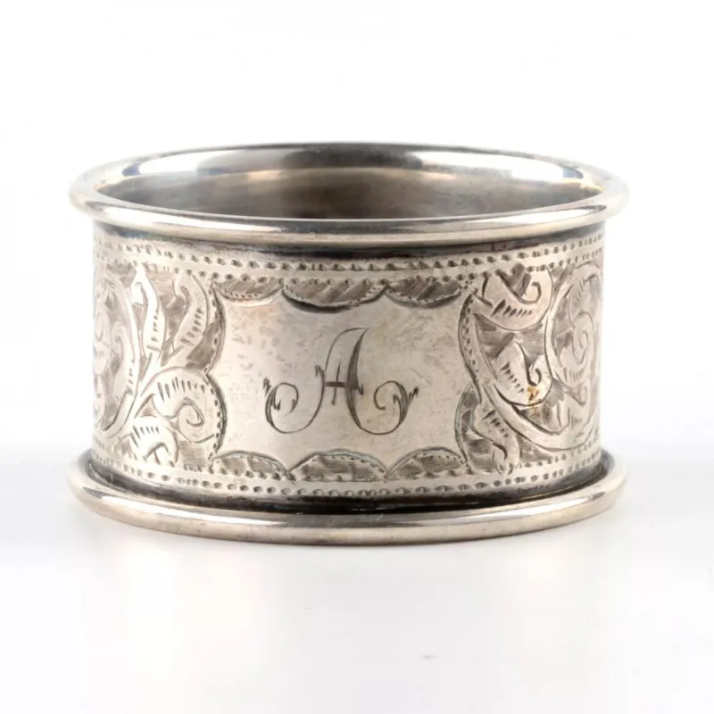 Sale Pamono English Silver Napkin Rings Set with Original Case, Set of 7