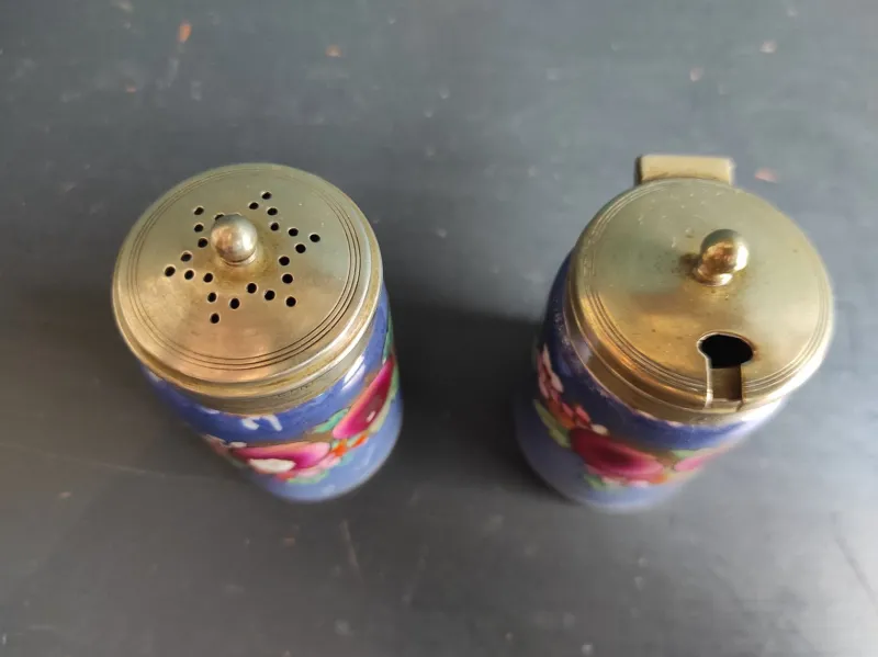 Pamono English Silver-Plated and Lusterware Cruet Set from John Turton & Co., Sheffield, 1920s, Set of 4> Salt & Pepper Shakers
