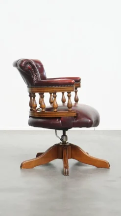 Clearance Pamono English Style Red Cowhide Height-Adjustable Chesterfield Swivel Office Chair