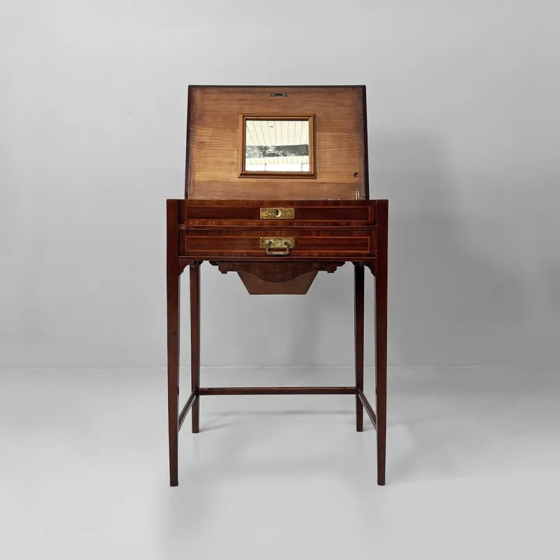 Pamono English Victorian Style Console Table in Wood with Mirror and Drawers, 1930s