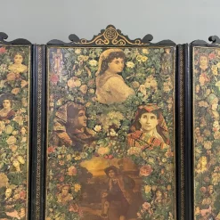 Sale Pamono English Wooden Screen with Portraits and Floral Collage, 1800s