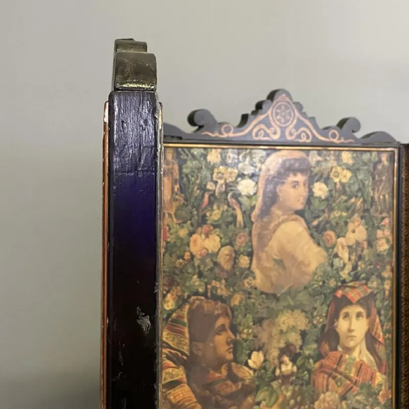 Sale Pamono English Wooden Screen with Portraits and Floral Collage, 1800s
