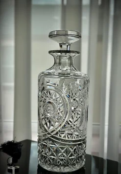 New Pamono Engraved Cut Glass Decanter with Silver-Plated Gin Tag, 1930s