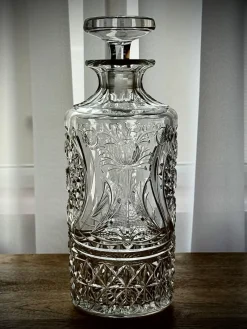 New Pamono Engraved Cut Glass Decanter with Silver-Plated Gin Tag, 1930s