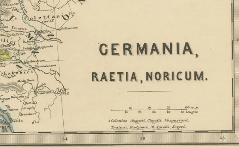 Clearance Pamono Engraved Map of Roman Frontiers, 1880