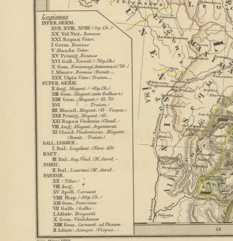 Clearance Pamono Engraved Map of Roman Frontiers, 1880