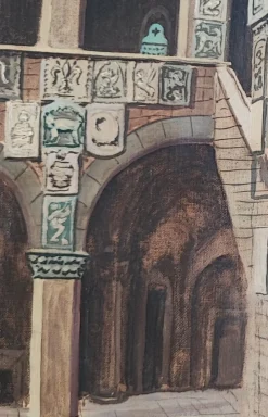 Sale Pamono Enrico Bianchini, Firenze Cortile del Bargello, Oil on Canvas, Framed