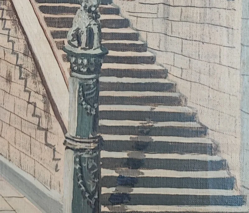 Sale Pamono Enrico Bianchini, Firenze Cortile del Bargello, Oil on Canvas, Framed