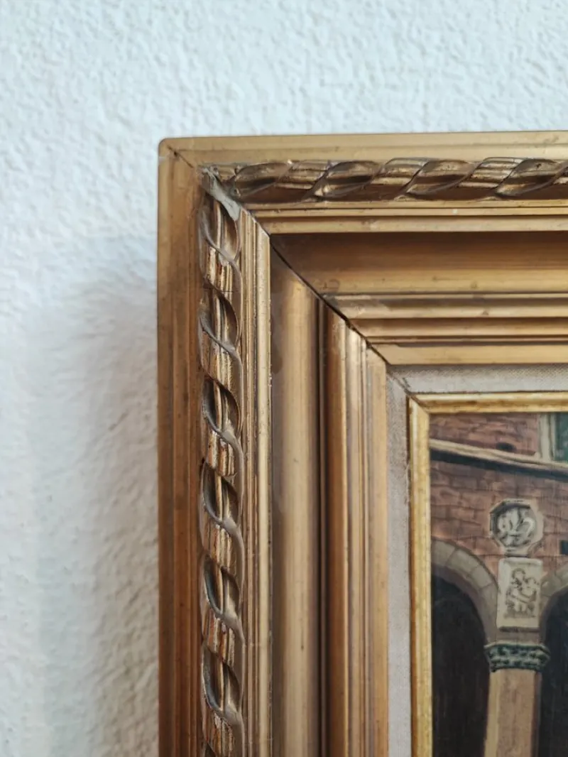 Sale Pamono Enrico Bianchini, Firenze Cortile del Bargello, Oil on Canvas, Framed