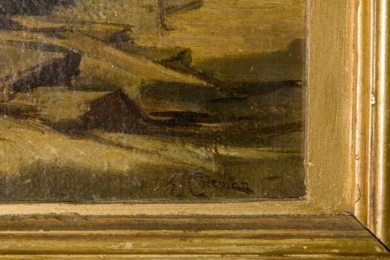 Sale Pamono Enrico Coleman, Village Scene, 1800s, Oil on Paper, Framed