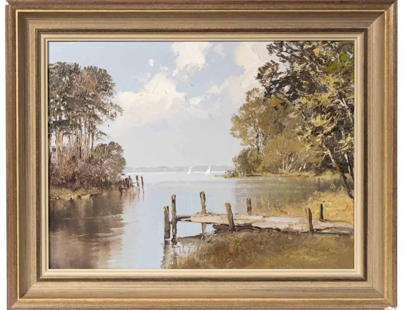 Pamono Erich Paulsen, Lakescape, Original Oil Painting, Late 20th Century, Framed> Impressionist