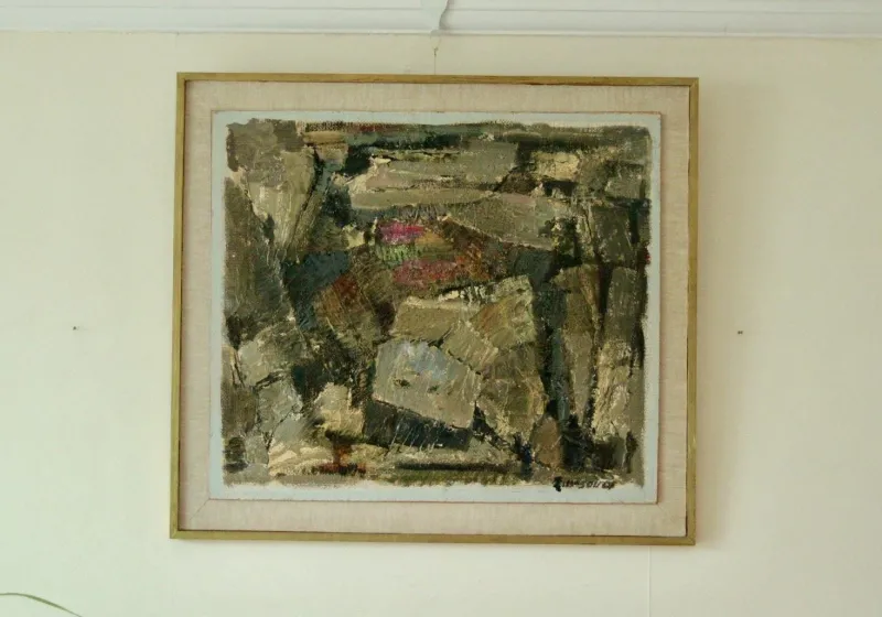 Pamono Erik Emanuelsson, Abstract Composition, Mid-20th Century, Oil on Panel, Framed