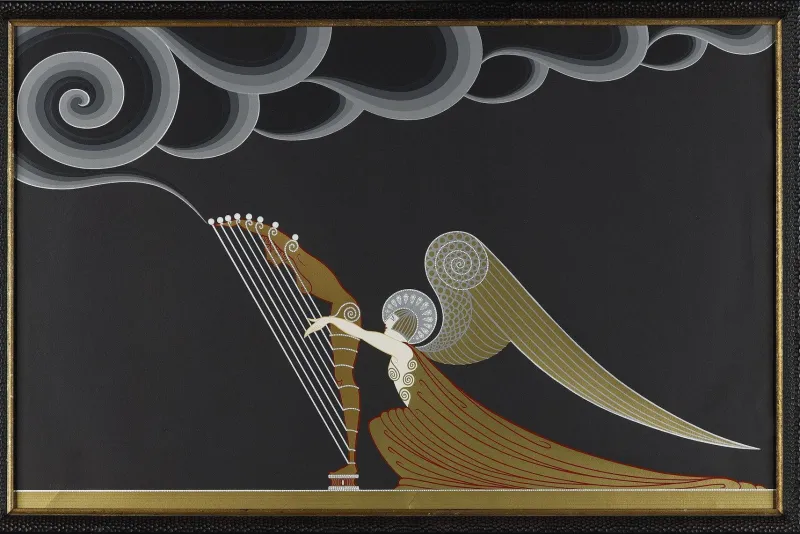 Pamono Erté, The Angel with the Harp, 1926, Color Lithograph> Art Deco