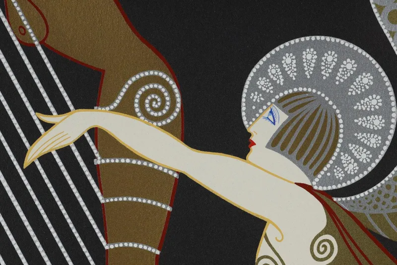 Pamono Erté, The Angel with the Harp, 1926, Color Lithograph> Art Deco
