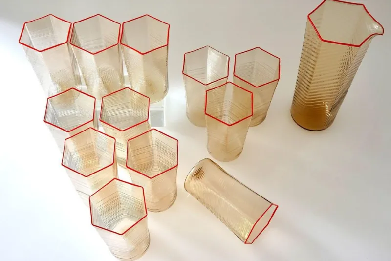 Pamono Esagonali Tumblers and Pitcher by Carlo Scarpa, Set of 13> Tabletop|Glassware