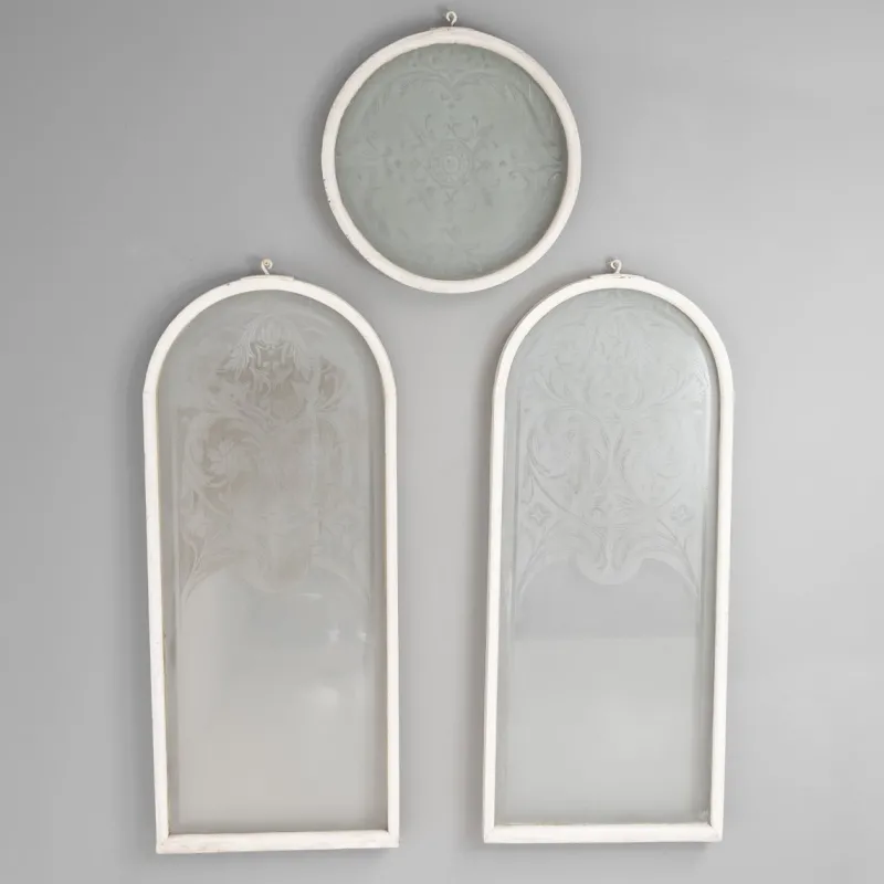 Clearance Pamono Etched Glass Windows, 1880s, Set of 3