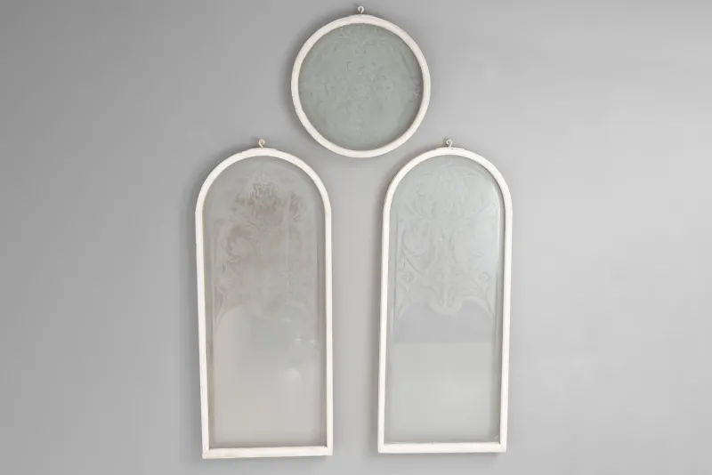 Clearance Pamono Etched Glass Windows, 1880s, Set of 3