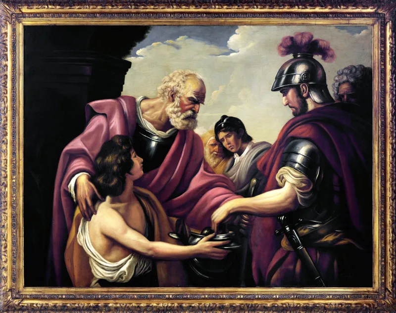 Discount Pamono Ettore Frattini, Flavius Belisarius (Homage to François-André Vincent), 1600s, Oil Painting, Framed