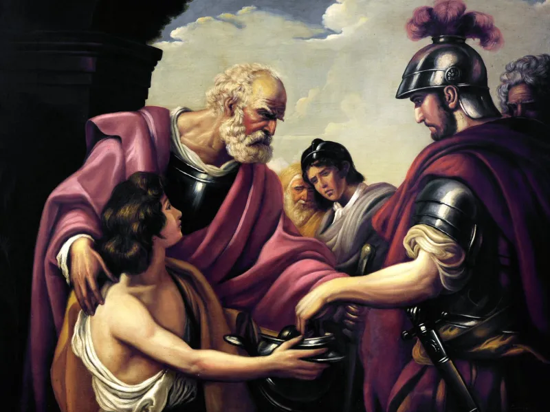 Discount Pamono Ettore Frattini, Flavius Belisarius (Homage to François-André Vincent), 1600s, Oil Painting, Framed