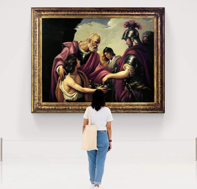 Discount Pamono Ettore Frattini, Flavius Belisarius (Homage to François-André Vincent), 1600s, Oil Painting, Framed