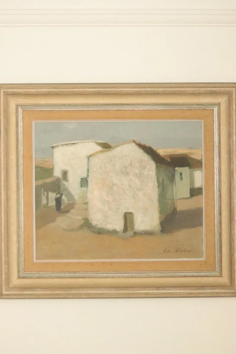 Pamono Evert Färhm, Houses, 1960s, Oil on Panel, Framed> Mid-Century|Painting