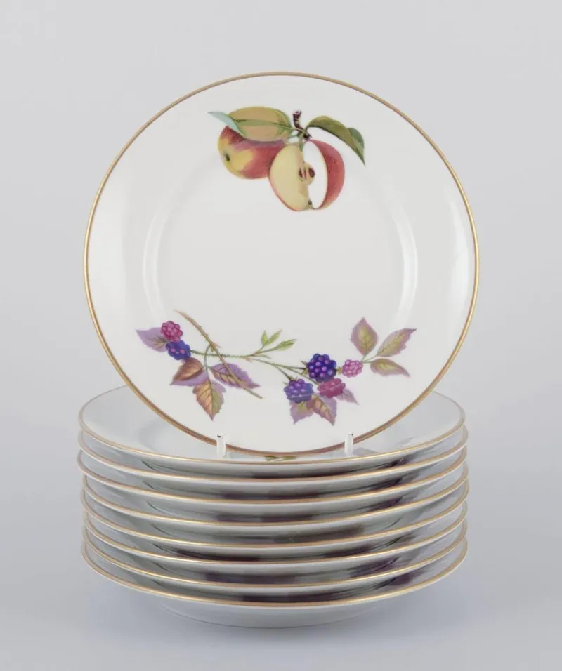 Pamono Evesham Porcelain Plates with Fruit Motifs from Royal Worcester, England, 1980s, Set of 9> Dinner Plates & Bowls