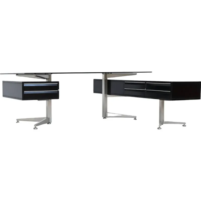 Sale Pamono Executive Corner Desk in Mahogany and Glass from Abbondinterni, Italy, 1970s