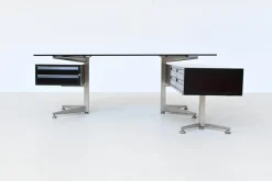 Sale Pamono Executive Corner Desk in Mahogany and Glass from Abbondinterni, Italy, 1970s
