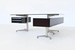 Sale Pamono Executive Corner Desk in Mahogany and Glass from Abbondinterni, Italy, 1970s