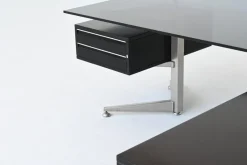 Sale Pamono Executive Corner Desk in Mahogany and Glass from Abbondinterni, Italy, 1970s