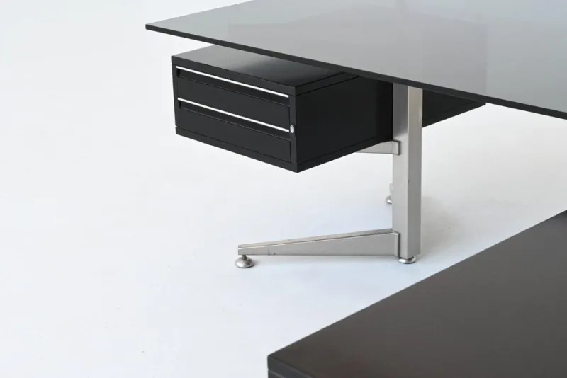 Sale Pamono Executive Corner Desk in Mahogany and Glass from Abbondinterni, Italy, 1970s