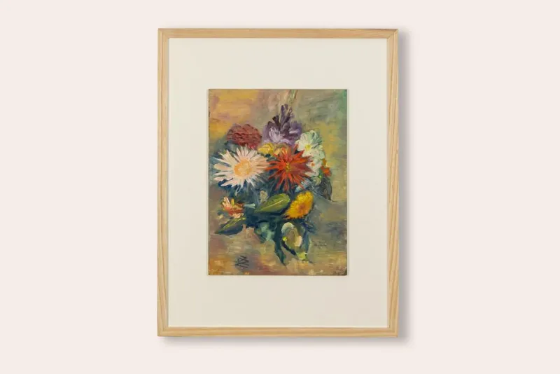 Clearance Pamono Expressionist Artist, Summer Bouquet, 1960s, Oil on Plate, Framed