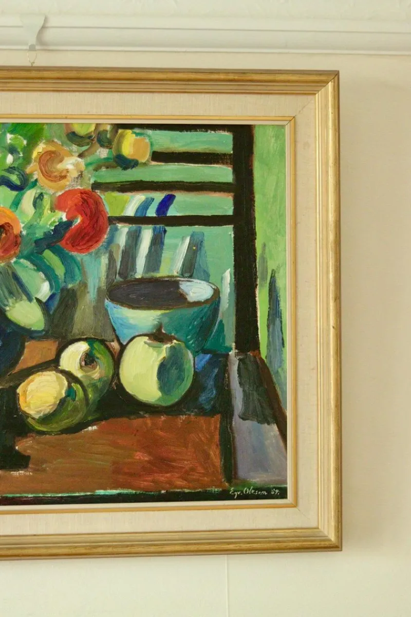 Pamono Eyvind Olesen, Still Life with Book, Mid-20th Century, Oil on Canvas, Framed> Mid-Century