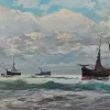 Pamono Ezelino Briante, Bateaux en mer, Oil on Wood, Framed> Impressionist