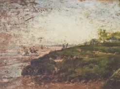 Best Pamono F. Fortuny, Argentinian Seascape with Horses, 1894, Oil on Panel, Framed