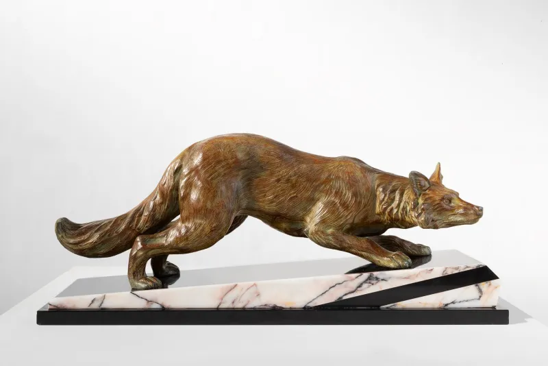 Pamono F. H. Danvin, Sculpture of a Fox, 1973, Bronze on Marble> Art Deco