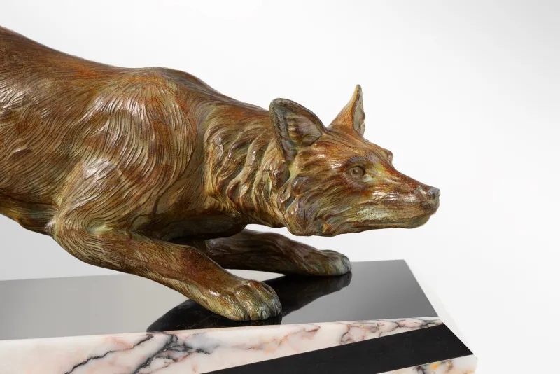 Pamono F. H. Danvin, Sculpture of a Fox, 1973, Bronze on Marble> Art Deco